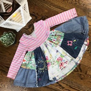 Next Gray And Pink Stripes Patchwork Dress
